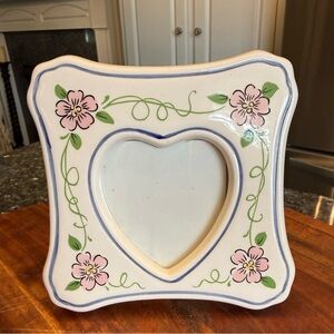 Vintage Small Ceramic Picture Frame Heart Floral
